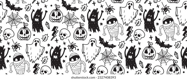 Halloween seamless pattern background with holiday symbols
