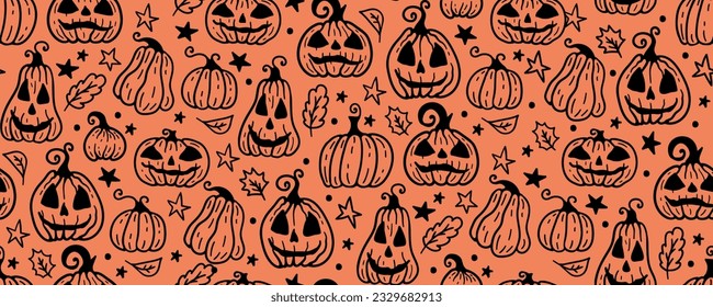 Halloween seamless pattern background with holiday symbols