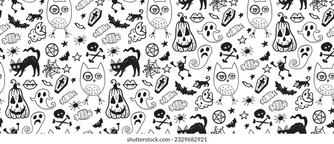 Halloween seamless pattern background with holiday symbols
