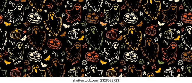 Halloween seamless pattern background with holiday symbols