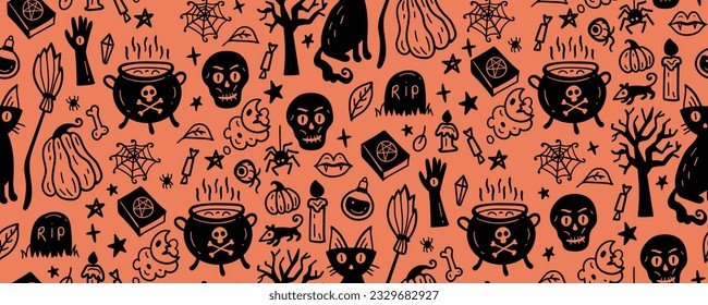 Halloween seamless pattern background with holiday symbols