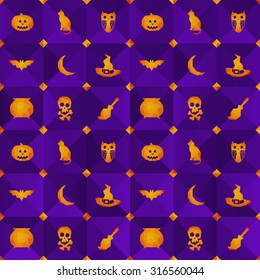 Halloween seamless pattern background. Low-poly style vector illustrations.