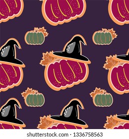halloween seamless pattern background with pumpkin, bat, lollipop, ghost Hand drawing elements Vector illustration