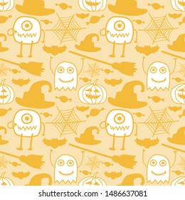 Halloween seamless pattern background. Vector illustration for fabric and gift wrap paper design.