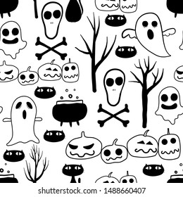 Halloween seamless pattern background. Vector illustration for fabric and gift wrap paper design.