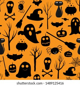 Halloween seamless pattern background. Vector illustration for fabric and gift wrap paper design.