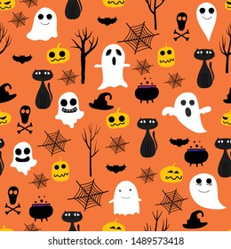 Halloween seamless pattern background. Vector illustration for fabric and gift wrap paper design.