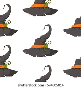 Halloween seamless pattern background.Abstract Halloween sketch hat on an isolated white background. Handmade patterns for card design, invitations, poster, banner, menu, notebook, album.Stock vector.