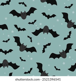 Halloween seamless pattern. Bat pattern. Halloween  digital paper.  Hand drawn vector pattern in flat style