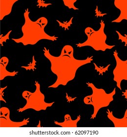 Halloween seamless pattern. Bat and ghost. Vector background.