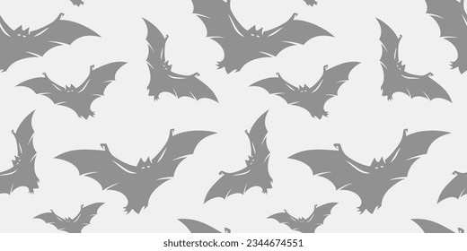Halloween seamless pattern with bats for monochrome halloween design. Wallpaper or background with vampires for october party banner, poster or postcard