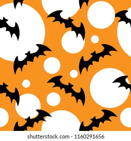 Halloween seamless pattern with bats and moon.