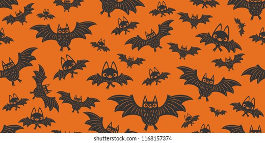 Halloween seamless pattern, A lot of bats on halloween colors orange background.Vector illustration.