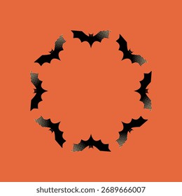 Halloween seamless pattern Bats on orange background spooky spirit autumn holiday Vector illustration