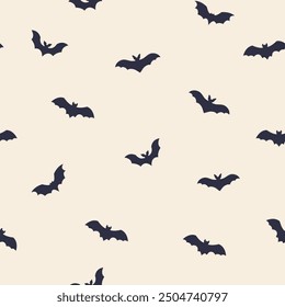 Halloween seamless pattern. Bats silhouettes isolated on white background. Vector illustration
