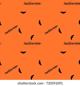 Halloween seamless pattern with bats.Orange background