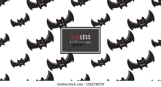 Halloween seamless pattern with black bat. Cute vector background for decoration halloween cadrs, package paper, flyer. 