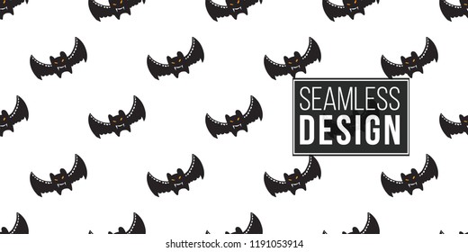 Halloween seamless pattern with black bat. Cute vector background for decoration halloween cadrs, package paper, flyer. 