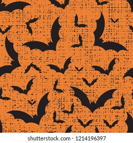  Halloween Seamless pattern with black bat on orange background ground