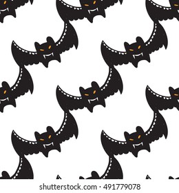 Halloween seamless pattern with black bat. Beautiful vector background for decoration halloween designs. Cute minimalistic art elements on white backdrop.