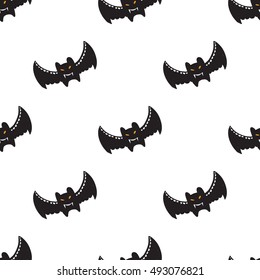 Halloween seamless pattern with black bat. Beautiful vector background for decoration halloween designs. Cute minimalistic art elements on white backdrop.