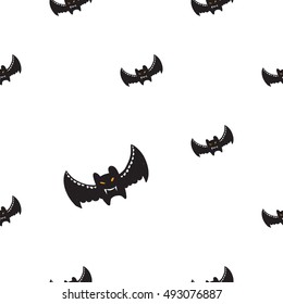 Halloween seamless pattern with black bat. Beautiful vector background for decoration halloween designs. Cute minimalistic art elements on white backdrop.