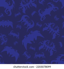 Halloween es un patrón impecable de murciélagos negros en un fondo de cielo azul nocturno. Ilustración del vector