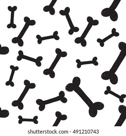 Halloween seamless pattern with black bone. Beautiful vector background for decoration halloween designs. Cute minimalistic art elements on white backdrop.