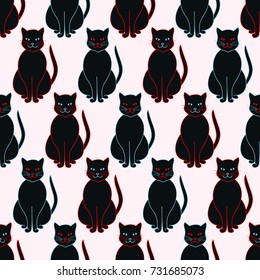 Halloween seamless pattern with black cats.
