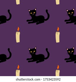 Halloween Seamless pattern of black cats.Creepy and spooky background
