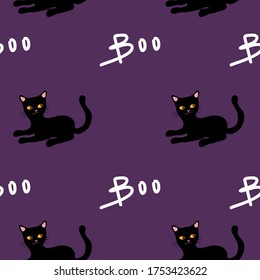 Halloween Seamless pattern of black cats.Creepy and spooky background