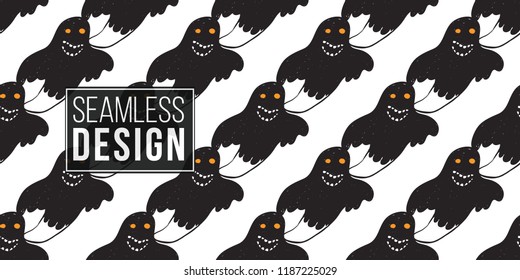 Halloween seamless pattern with black ghost. Cute vector background for decoration halloween cadrs, package paper, flyer. 