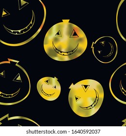 Halloween seamless pattern in black and gradient green, orange and yellow colors. Bright holiday print, wallpaper or backdrop with repeating elements in the form of pumpkins