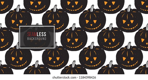 Halloween seamless pattern with black pumpkin. Cute vector background for decoration halloween cadrs, package paper, flyer. 