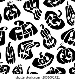 Halloween Seamless Pattern of Black Pumpkin on White Background. Funny Cartoon illustration Digital Paper. Spooky Holiday Texture Perfect for Home Decor, Gift Wrapping and Textiles. Vector art
