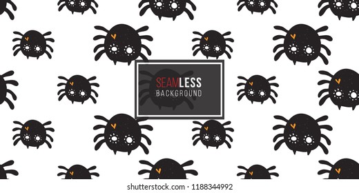 Halloween seamless pattern with black spider. Cute vector background for decoration halloween cadrs, package paper, flyer. 