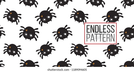Halloween seamless pattern with black spider. Cute vector background for decoration halloween cadrs, package paper, flyer. 