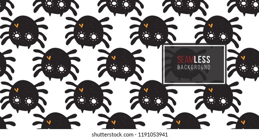 Halloween seamless pattern with black spider. Cute vector background for decoration halloween cadrs, package paper, flyer. 