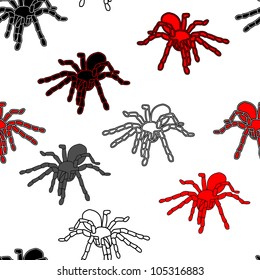 Halloween seamless pattern with black spiders and a web (can be repeated and scaled in any size), vector illustration