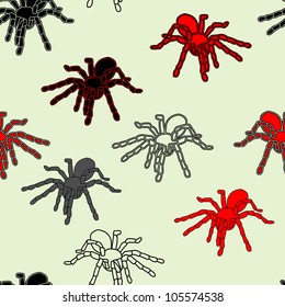 Halloween seamless pattern with black spiders and a web (can be repeated and scaled in any size), vector illustration