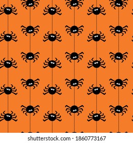 Halloween seamless pattern with black spiders. Vector illustration. 