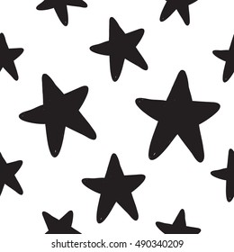 Halloween seamless pattern with black star. Beautiful vector background for decoration halloween designs. Cute minimalistic art elements on white backdrop.