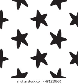 Halloween seamless pattern with black star. Beautiful vector background for decoration halloween designs. Cute minimalistic art elements on white backdrop.