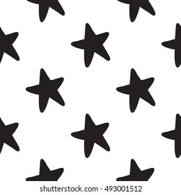 Halloween seamless pattern with black star. Beautiful vector background for decoration halloween designs. Cute minimalistic art elements on white backdrop.