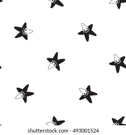 Halloween seamless pattern with black star robber. Beautiful vector background for decoration halloween designs. Cute minimalistic art elements on white backdrop.