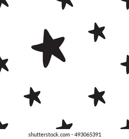 Halloween seamless pattern with black star. Beautiful vector background for decoration halloween designs. Cute minimalistic art elements on white backdrop.