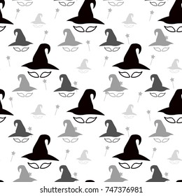 Halloween Seamless Pattern. Black Witch Hats On White Background. Vector Illustration.