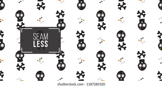 Halloween seamless pattern with bones and black mexican skull with crossbones. Cute vector background for decoration halloween cadrs, package paper, flyer. 