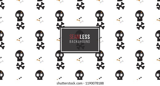 Halloween seamless pattern with bones and black mexican skull with crossbones. Cute vector background for decoration halloween cadrs, package paper, flyer. 