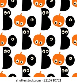 Halloween seamless pattern with Boo illustration orange black color